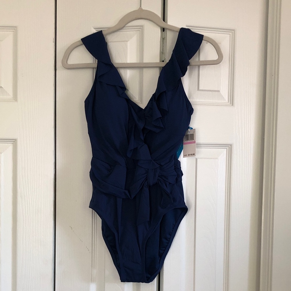 Bleu Rod Beattie Navy Ruffle One-Piece Swimsuit